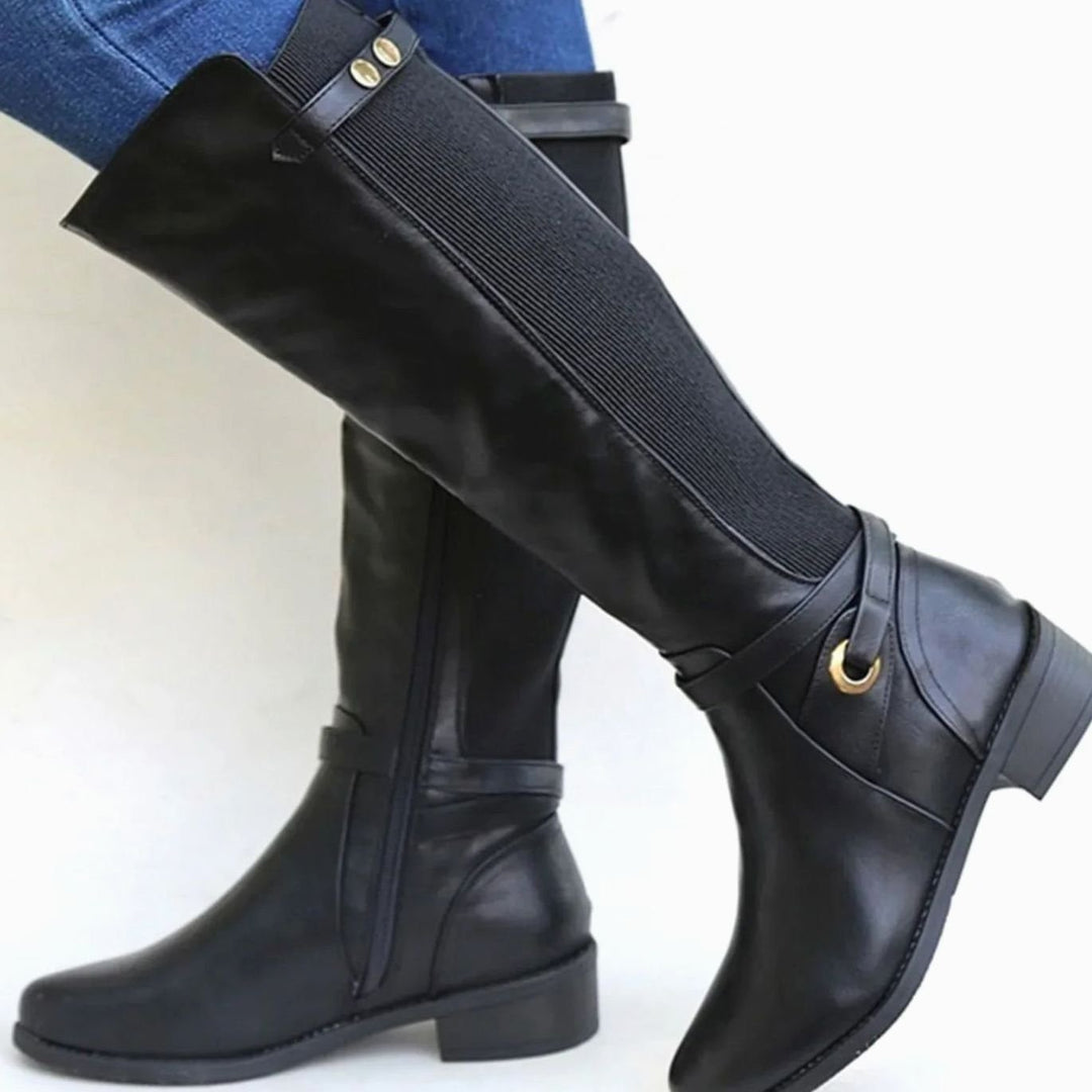 Women's Orthopedic Knee-High Riding Leather Boots - Black