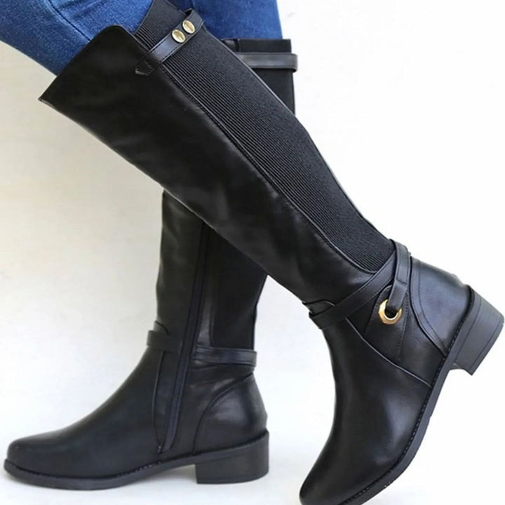 Women's Orthopedic Knee-High Riding Leather Boots - Black