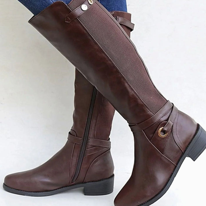 Women's Orthopedic Knee-High Riding Leather Boots - Brown