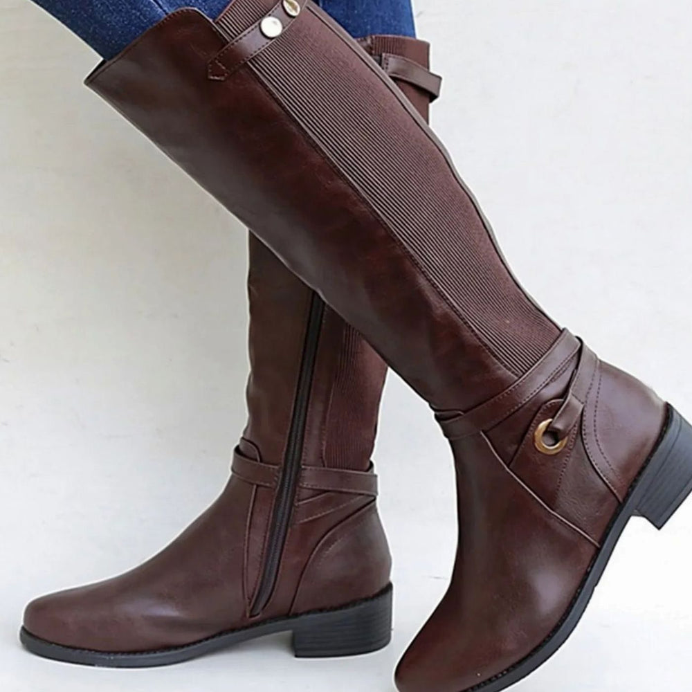 Women's Orthopedic Knee-High Riding Leather Boots - Brown