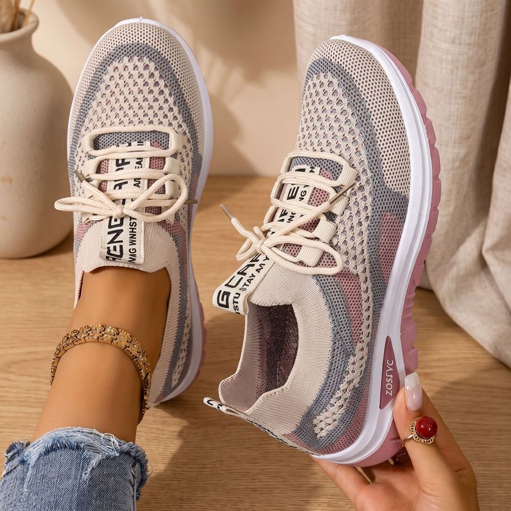Women's Orthopedic Knit Lace-Up Sneakers Cushioned Support - Khaki
