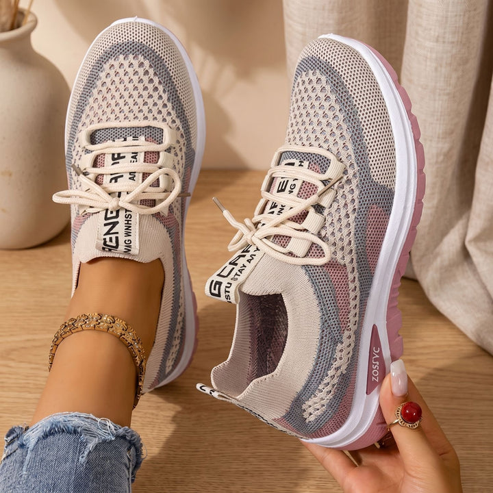 Women's Orthopedic Knit Lace-Up Sneakers Cushioned Support - Khaki
