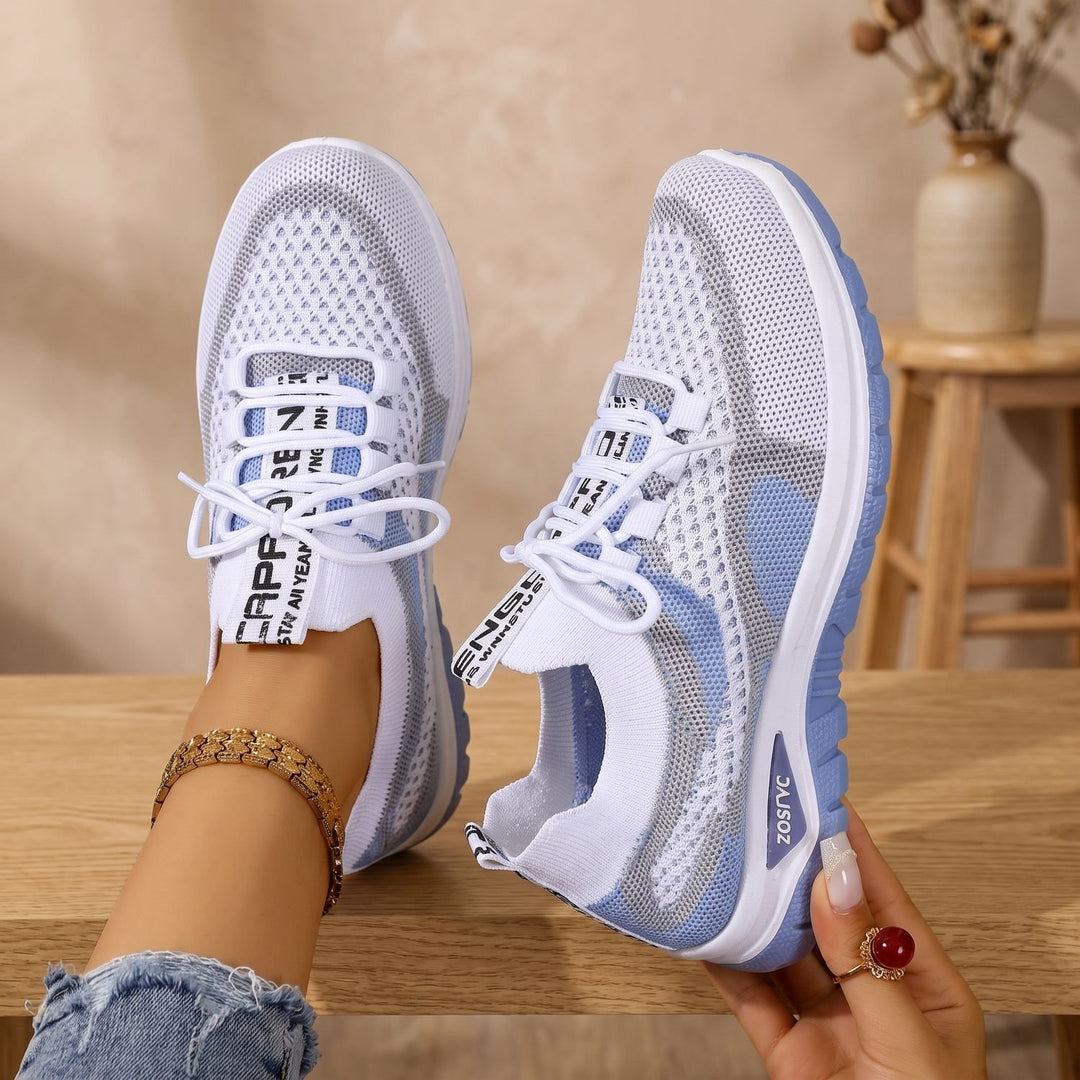 Women's Orthopedic Knit Lace-Up Sneakers Cushioned Support - Blue