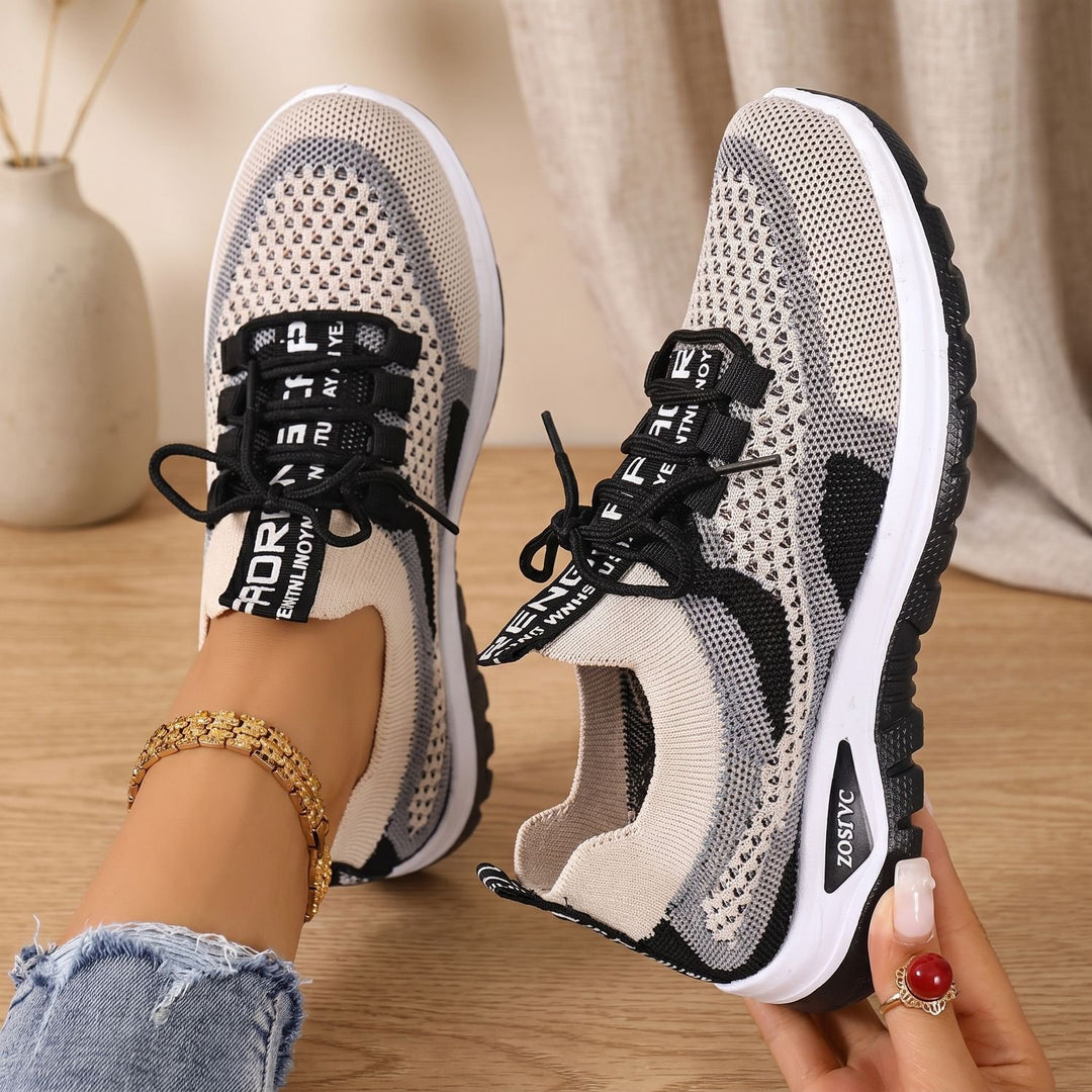 Women's Orthopedic Knit Lace-Up Sneakers Cushioned Support - Black