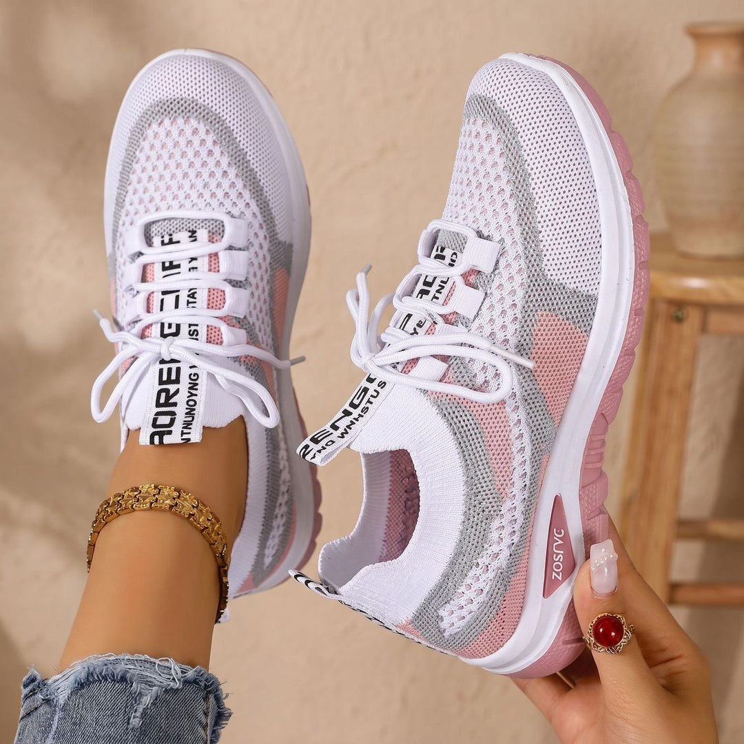 Women's Orthopedic Knit Lace-Up Sneakers Cushioned Support - Pink