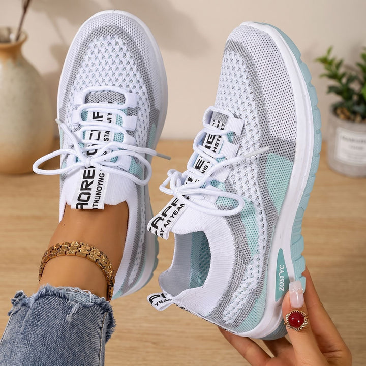 Women's Orthopedic Knit Lace-Up Sneakers Cushioned Support - Turquoise