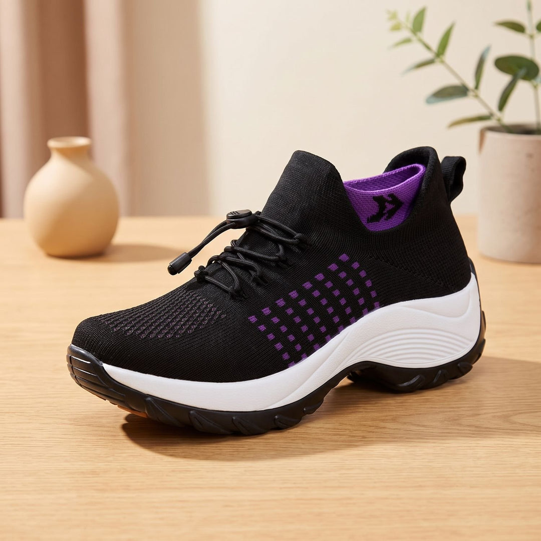 Women's Orthopedic Knit Platform Lace-Up Sneakers - Black Purple