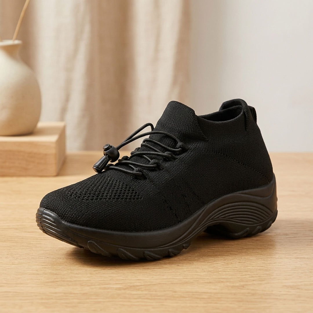 Women's Orthopedic Knit Platform Lace-Up Sneakers - Midnight Black