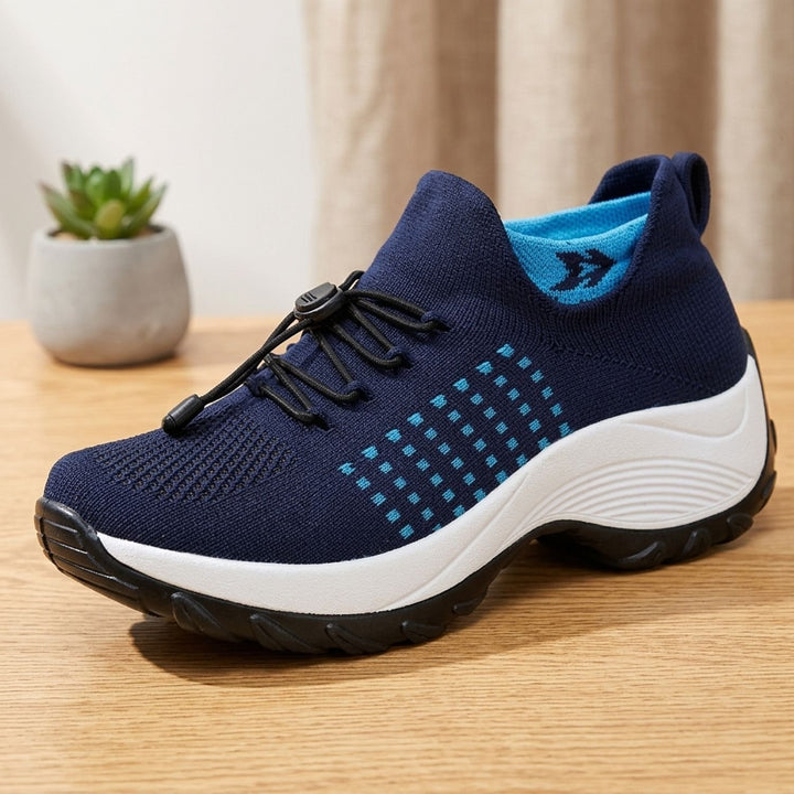 Women's Orthopedic Knit Platform Lace-Up Sneakers - White Blue