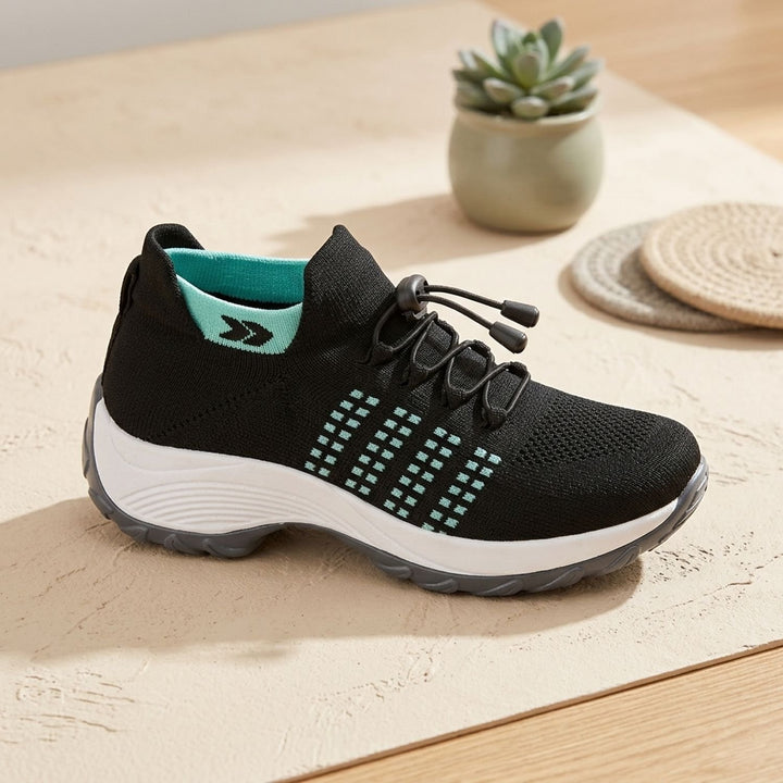 Women's Orthopedic Knit Platform Lace-Up Sneakers - Black Sky Blue