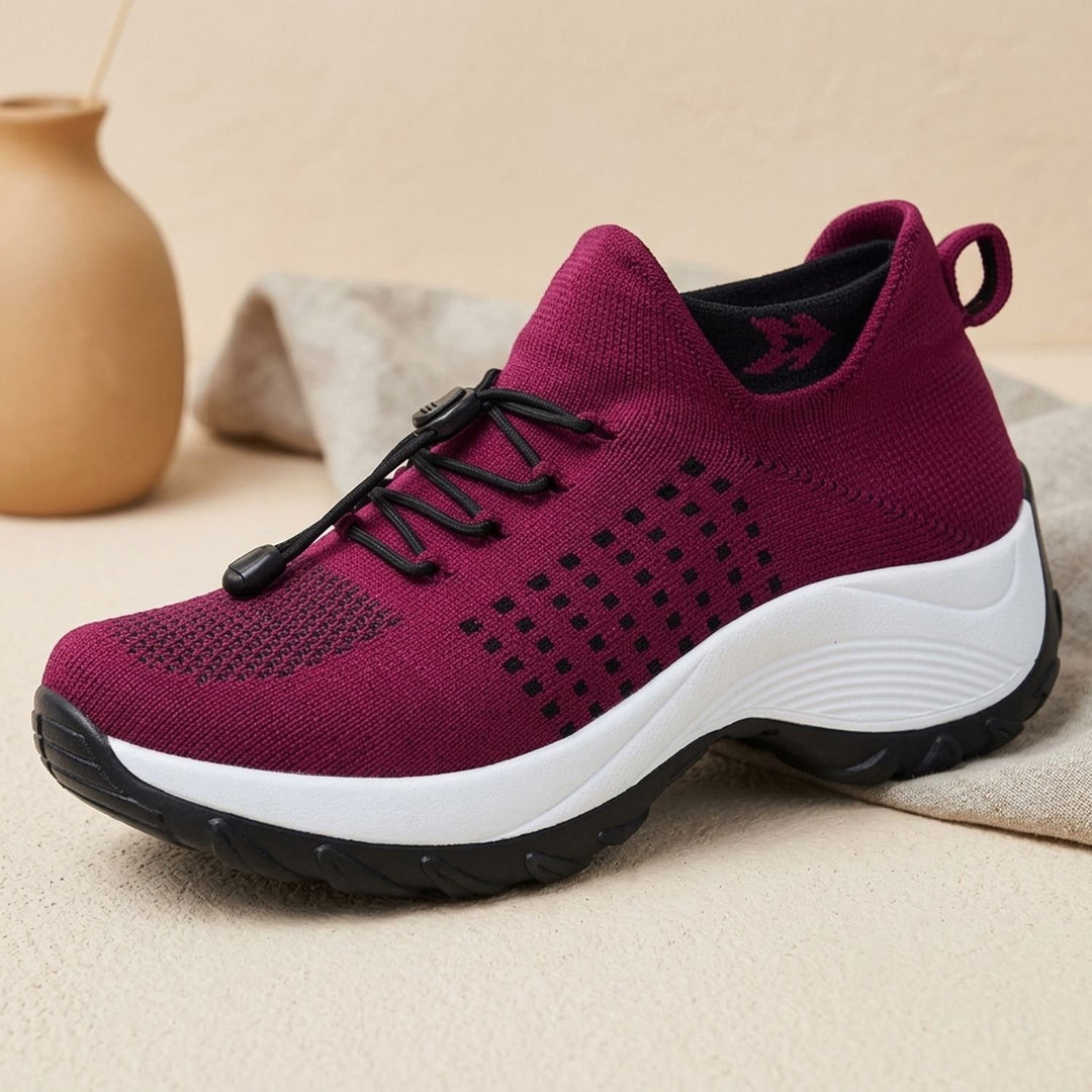 Women's Orthopedic Knit Platform Lace-Up Sneakers - Red