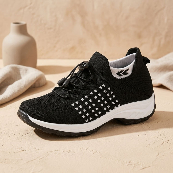 Women's Orthopedic Knit Platform Lace-Up Sneakers - Black White