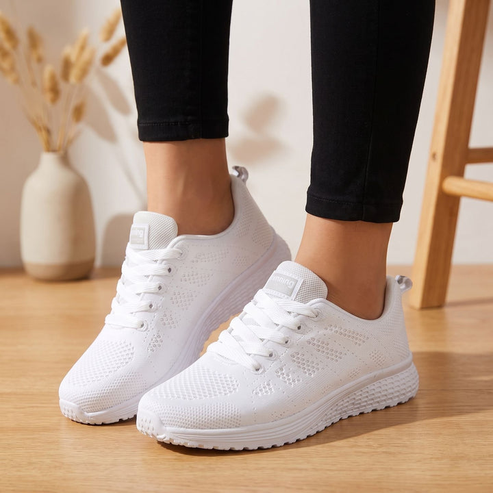 Women's Orthopedic Lace-Up Breathable Mesh Sneakers - White