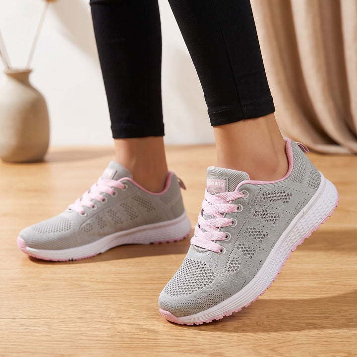 Women's Orthopedic Lace-Up Breathable Mesh Sneakers - Gray Pink