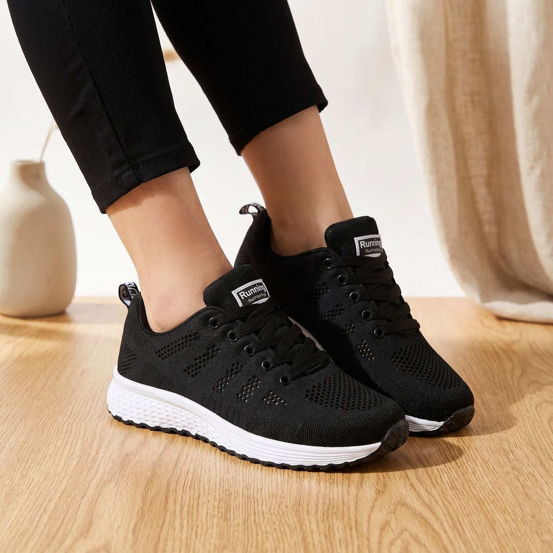 Women's Orthopedic Lace-Up Breathable Mesh Sneakers - Black