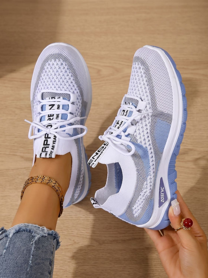 Women's Orthopedic Lace-Up Breathable Mesh Walking Sneakers - Blue