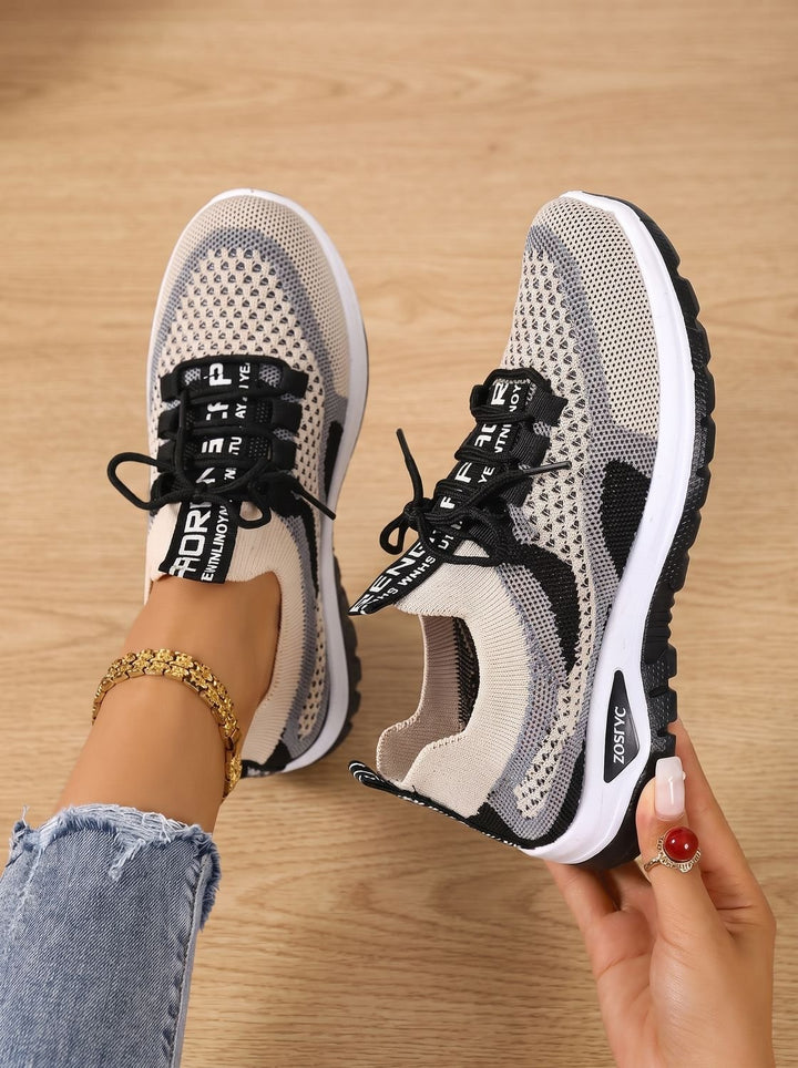 Women's Orthopedic Lace-Up Breathable Mesh Walking Sneakers - Black