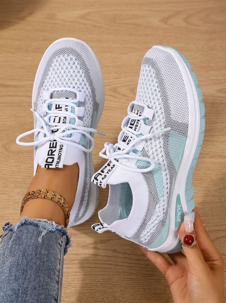 Women's Orthopedic Lace-Up Breathable Mesh Walking Sneakers - Turquoise
