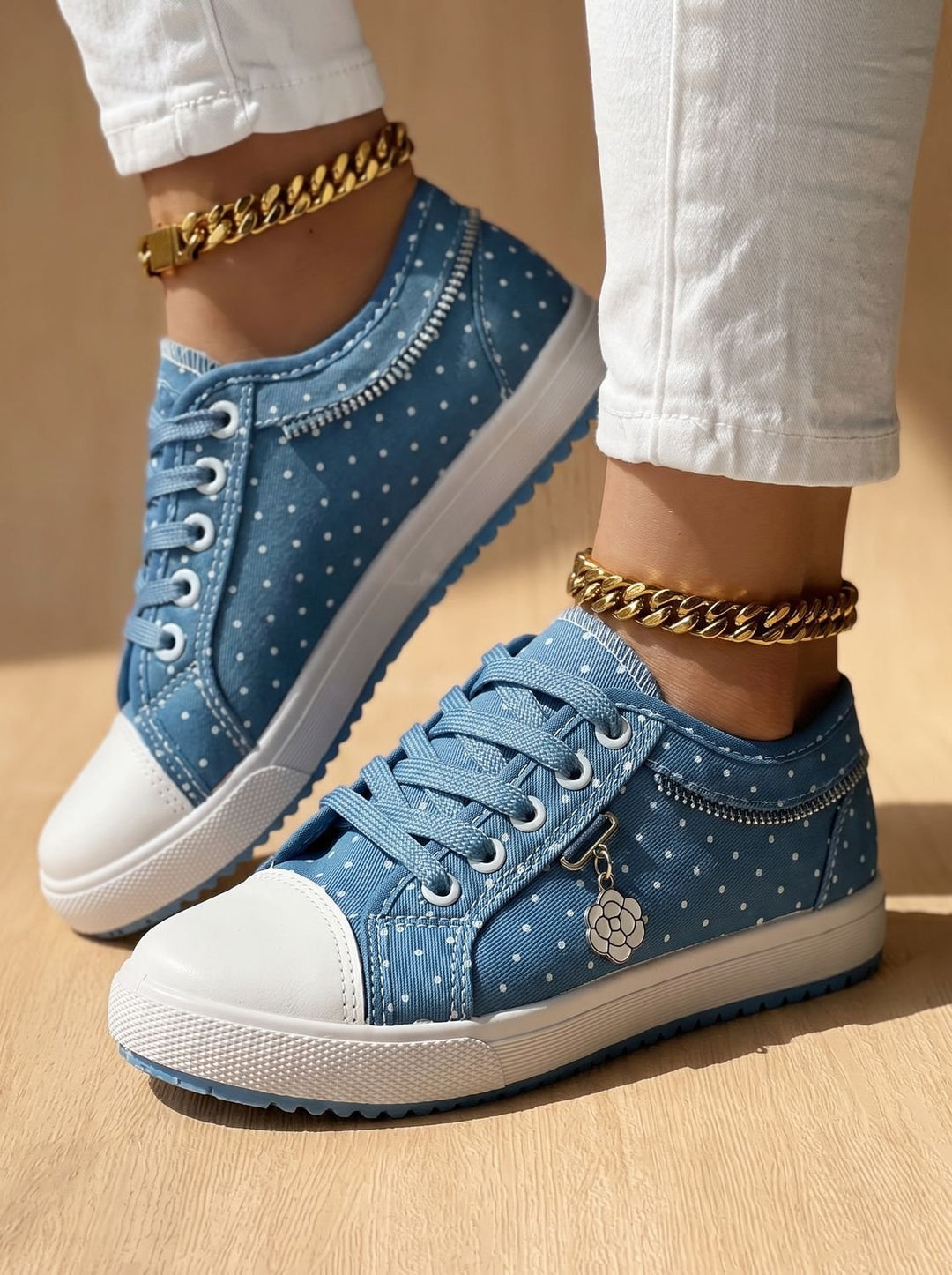 Women's Orthopedic Lace-Up Floral Mesh Platform Sneakers - Sky Blue