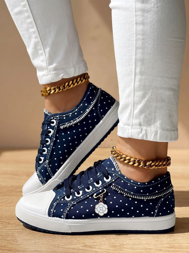 Women's Orthopedic Lace-Up Floral Mesh Platform Sneakers - Dark Blue