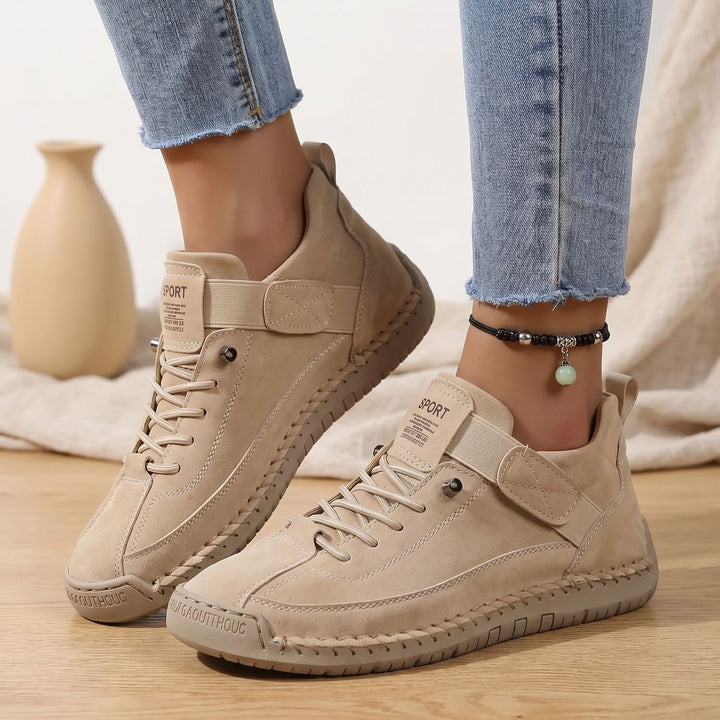 Women's Orthopedic Lace-Up High-Top Cushioned Sneakers - Beige