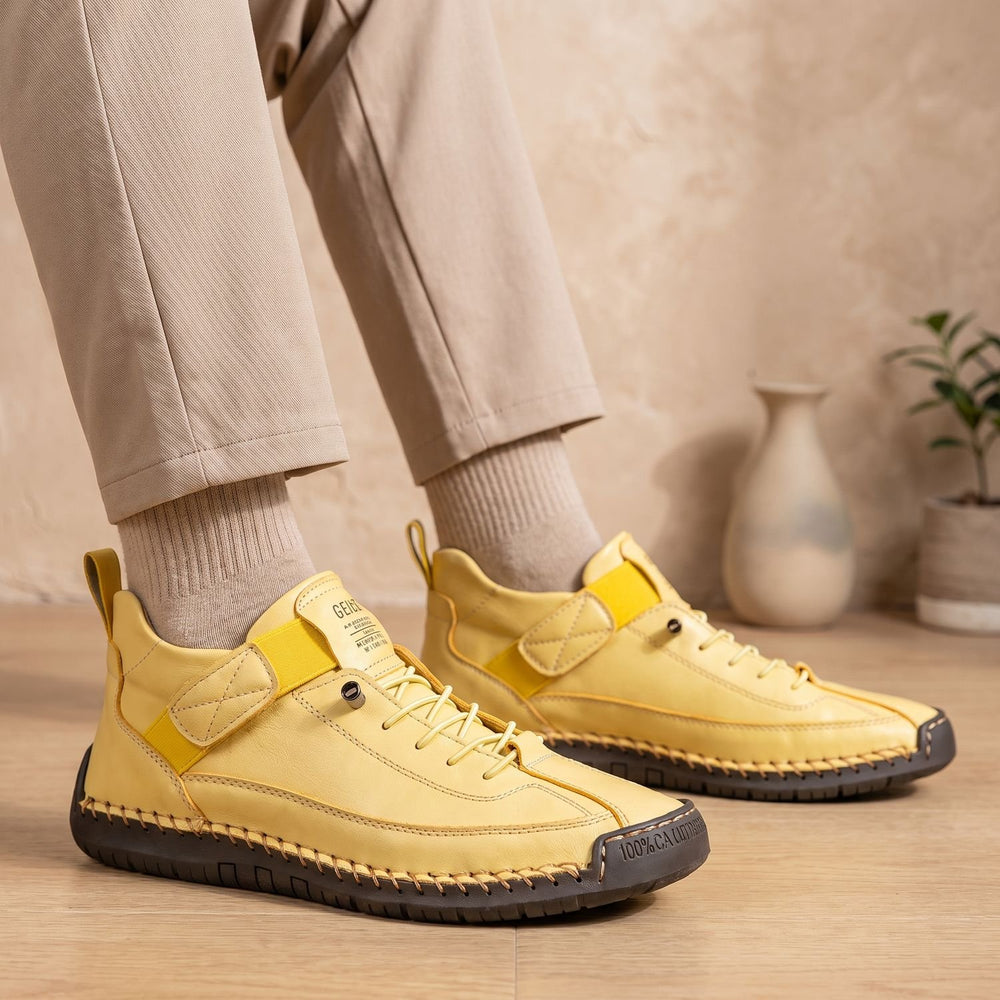 Women's Orthopedic Lace-Up High-Top Cushioned Sneakers - Yellow