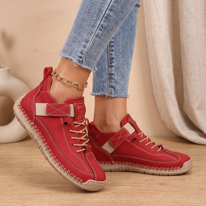 Women's Orthopedic Lace-Up High-Top Cushioned Sneakers - Red