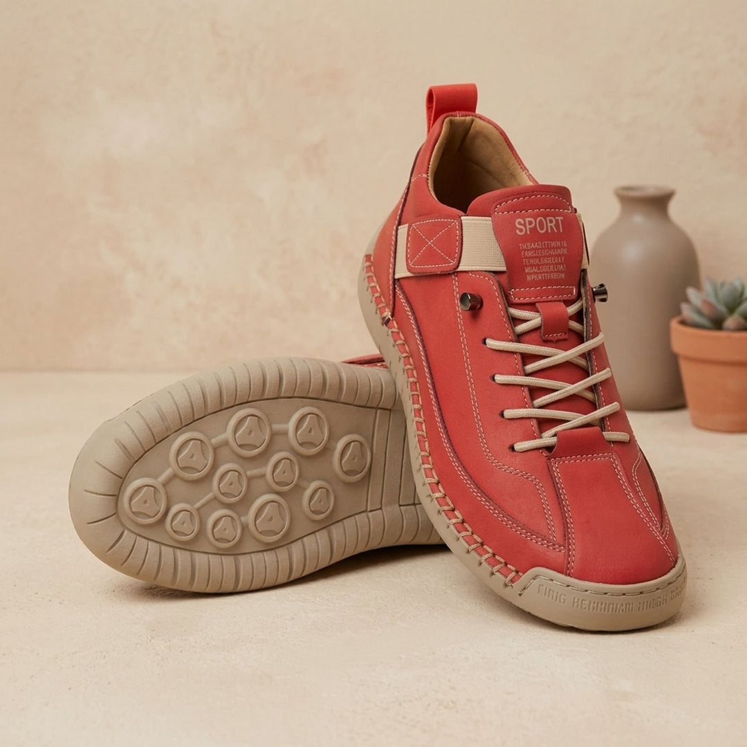 Women's Orthopedic Lace-Up Low-Top Walking Sneakers - Red