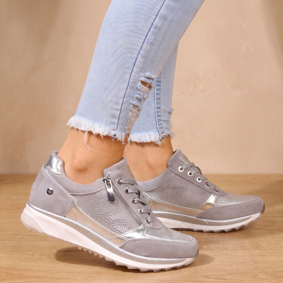 Women's Orthopedic Lace-Up Side-Zip Breathable Mesh Sneakers - Gray