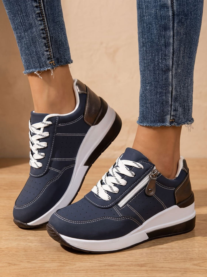 Women's Orthopedic Lace-Up Wedge Sneakers Walking Shoes - Blue