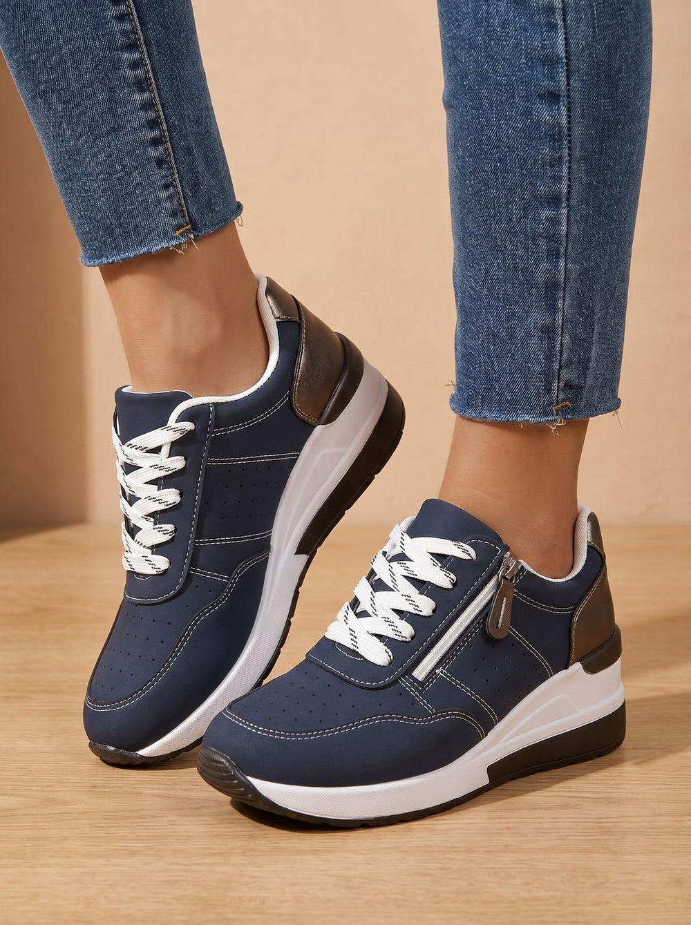 Women's Orthopedic Lace-Up Wedge Sneakers Walking Shoes