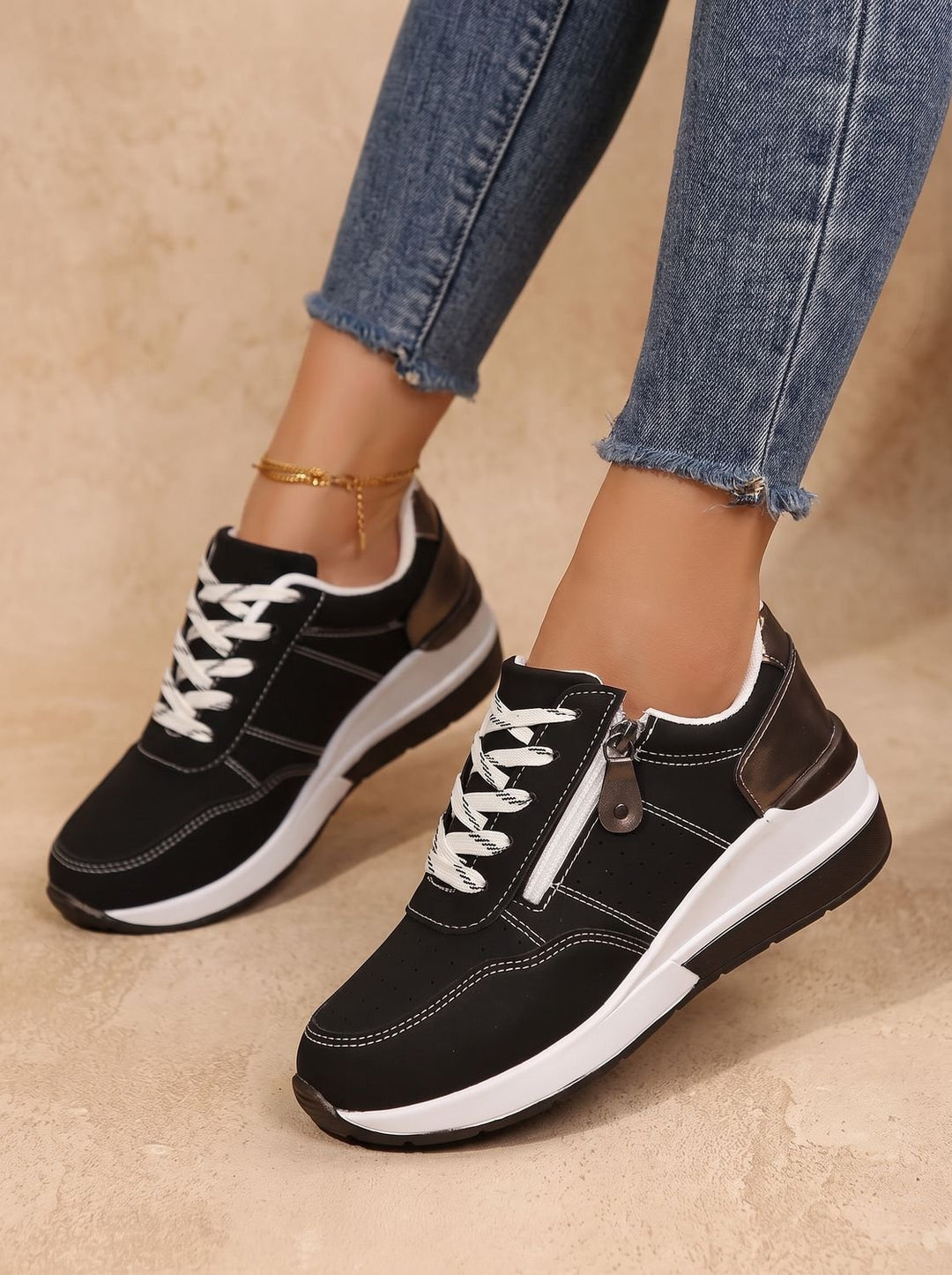 Women's Orthopedic Lace-Up Wedge Sneakers Walking Shoes