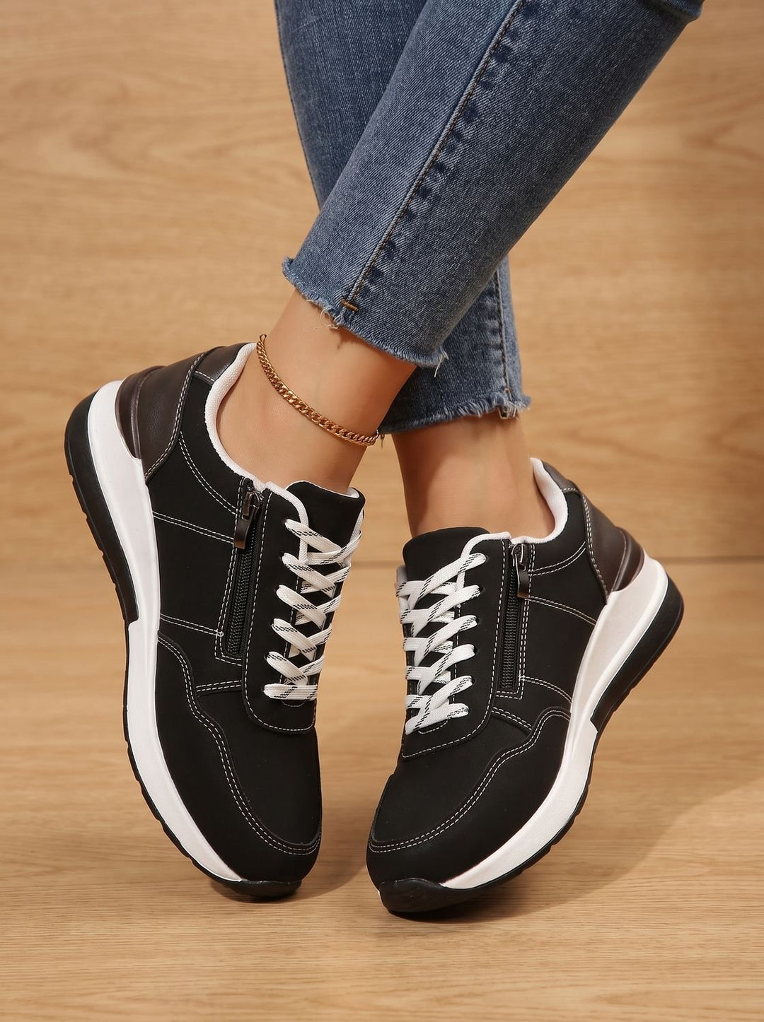 Women's Orthopedic Lace-Up Wedge Sneakers Walking Shoes