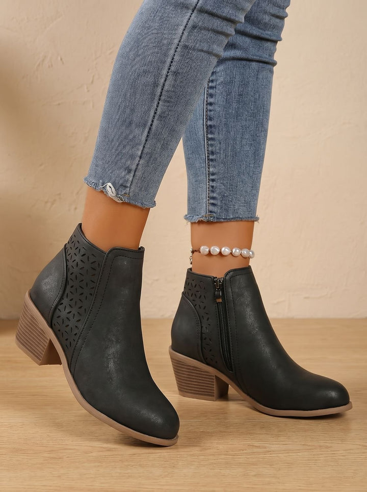 Women's Orthopedic Laser-Cut Block-Heel Ankle Boots