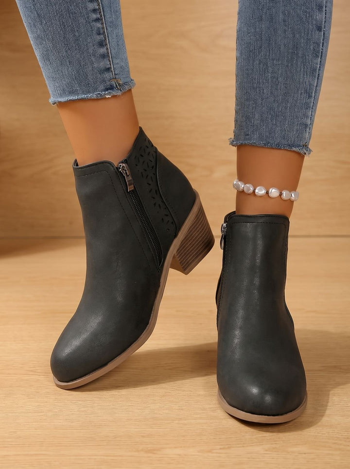 Women's Orthopedic Laser-Cut Block-Heel Ankle Boots