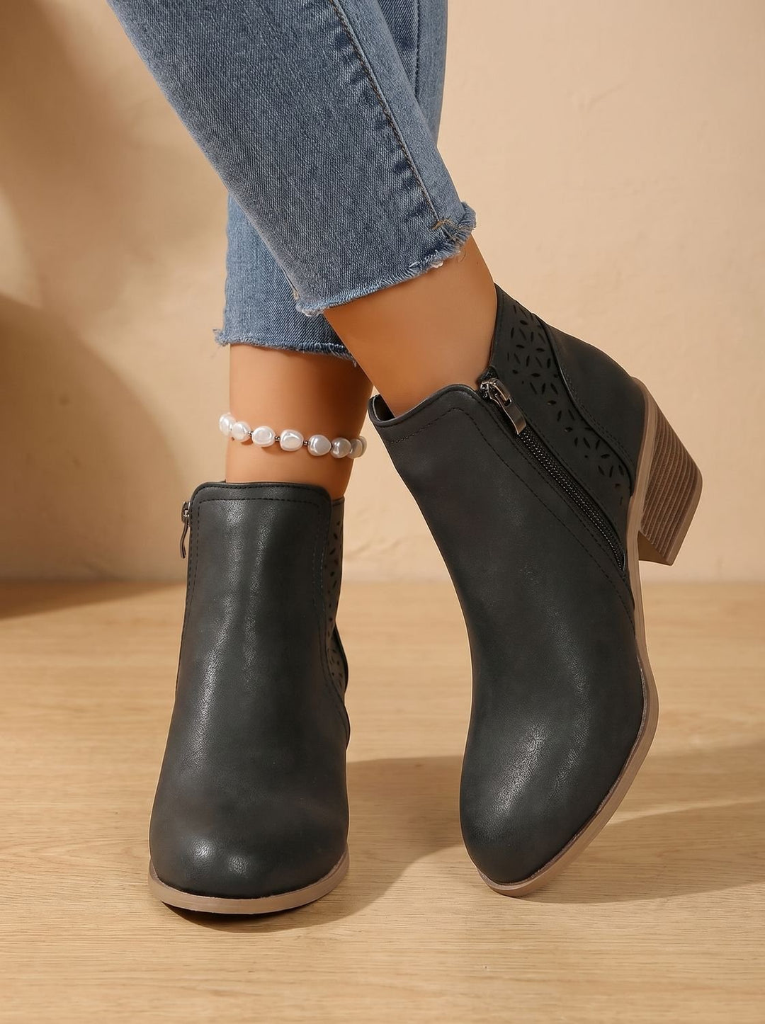 Women's Orthopedic Laser-Cut Block-Heel Ankle Boots