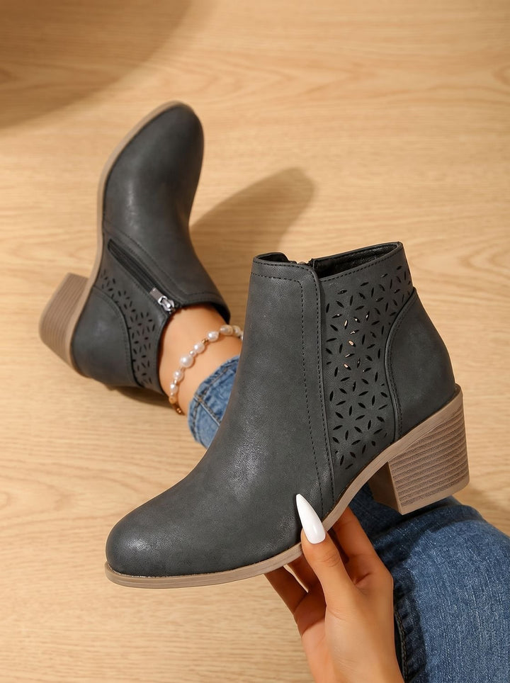 Women's Orthopedic Laser-Cut Block-Heel Ankle Boots