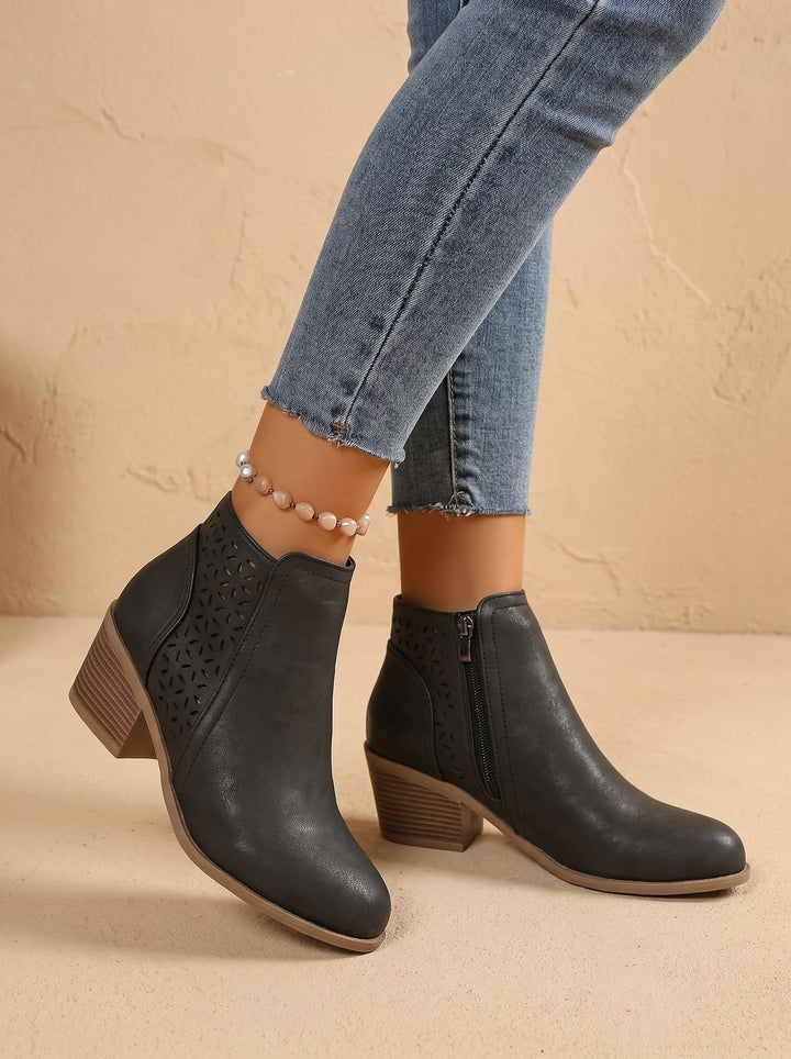 Women's Orthopedic Laser-Cut Block-Heel Ankle Boots
