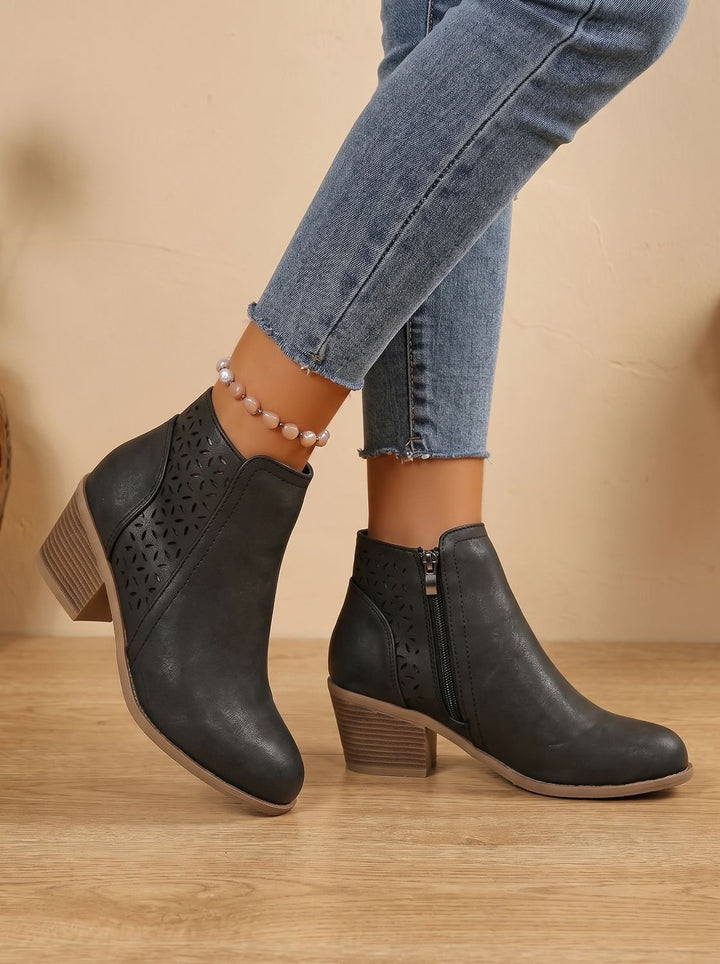 Women's Orthopedic Laser-Cut Block-Heel Ankle Boots