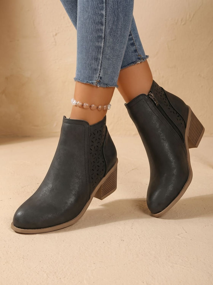 Women's Orthopedic Laser-Cut Block-Heel Ankle Boots