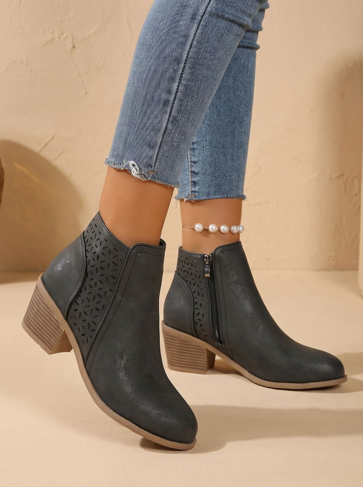 Women's Orthopedic Laser-Cut Block-Heel Ankle Boots