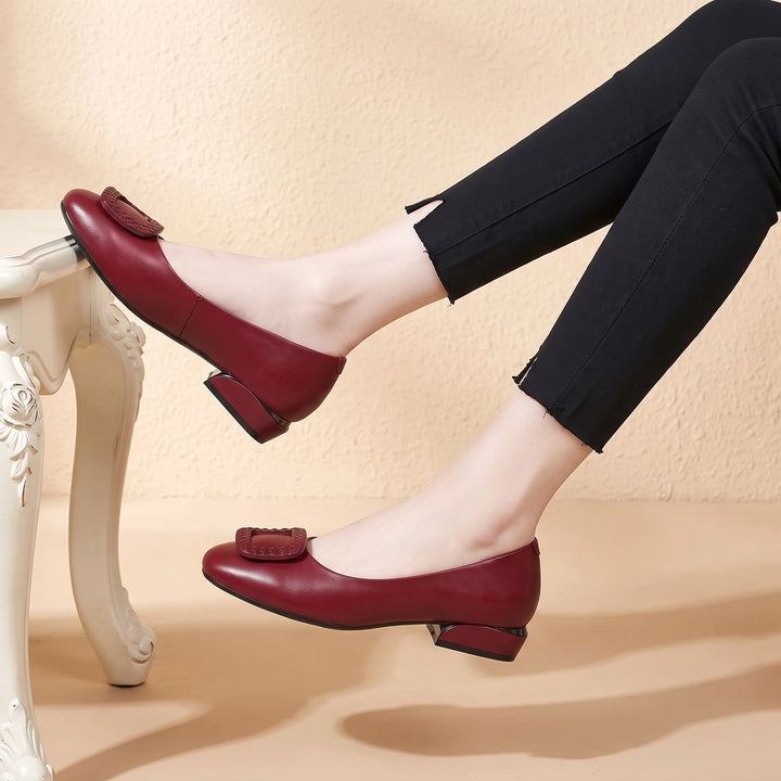 Women's Orthopedic Leather Block-Heel Loafer Pumps