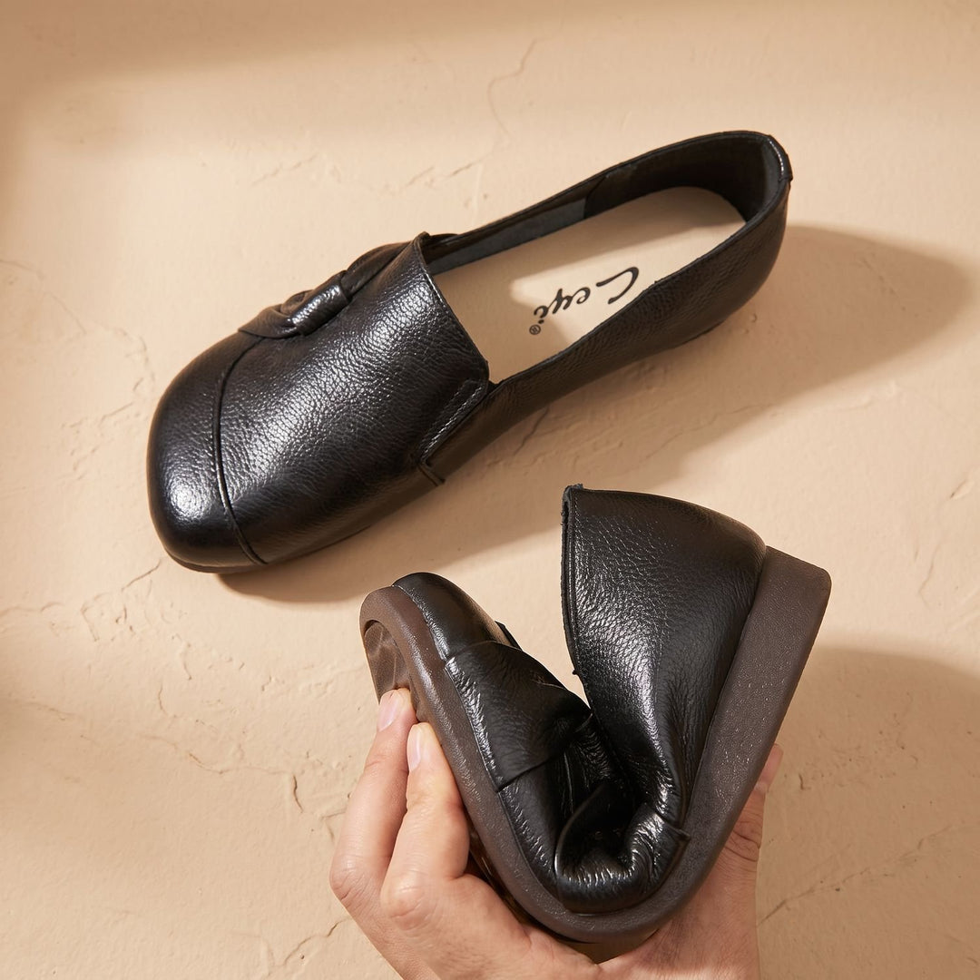 Women's Orthopedic Leather Bow-Detail Slip-On Flats
