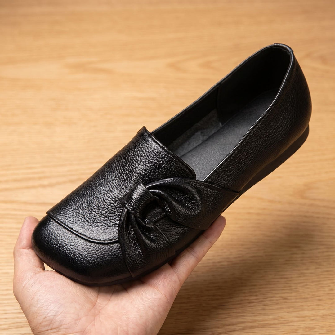 Women's Orthopedic Leather Bow-Detail Slip-On Flats