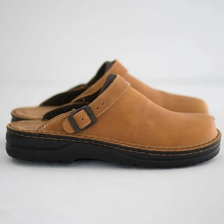 Women's Orthopedic Leather Slip-On Clogs Mules - Brown