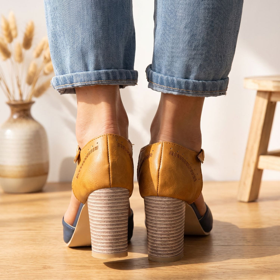 Women's Orthopedic Mary Jane Block Heel T-Strap Buckle Pumps