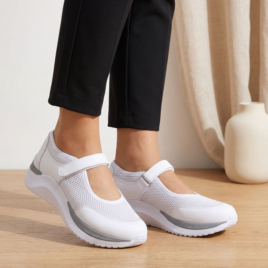 Women's Orthopedic Mary Jane Mesh Velcro Sneakers - White