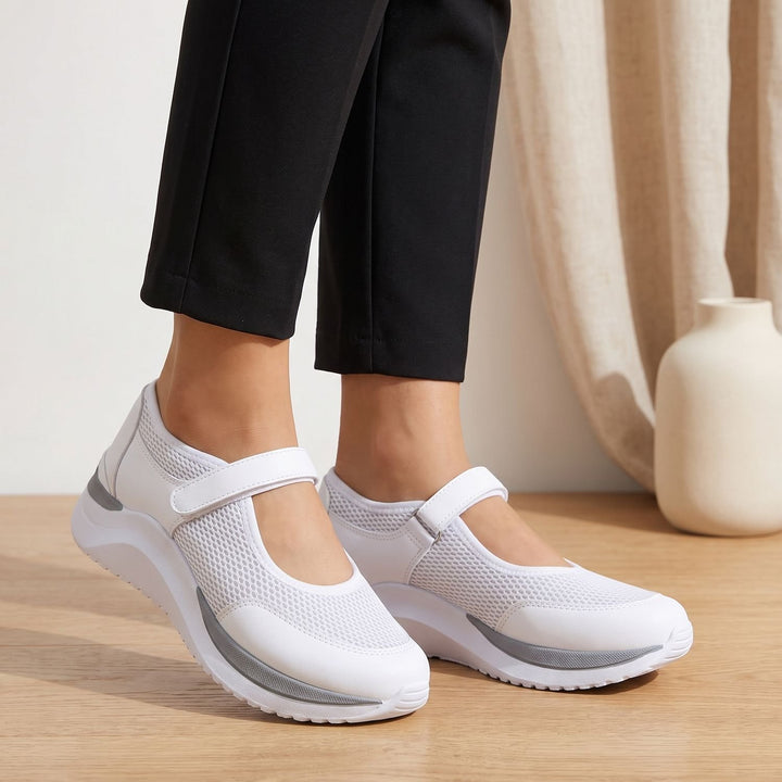 Women's Orthopedic Mary Jane Mesh Velcro Sneakers - White