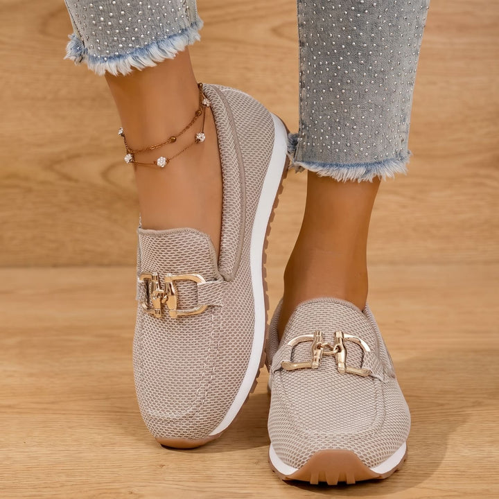 Women's Orthopedic Mesh Slip-On Loafer Sneakers Gold Horsebit - Beige