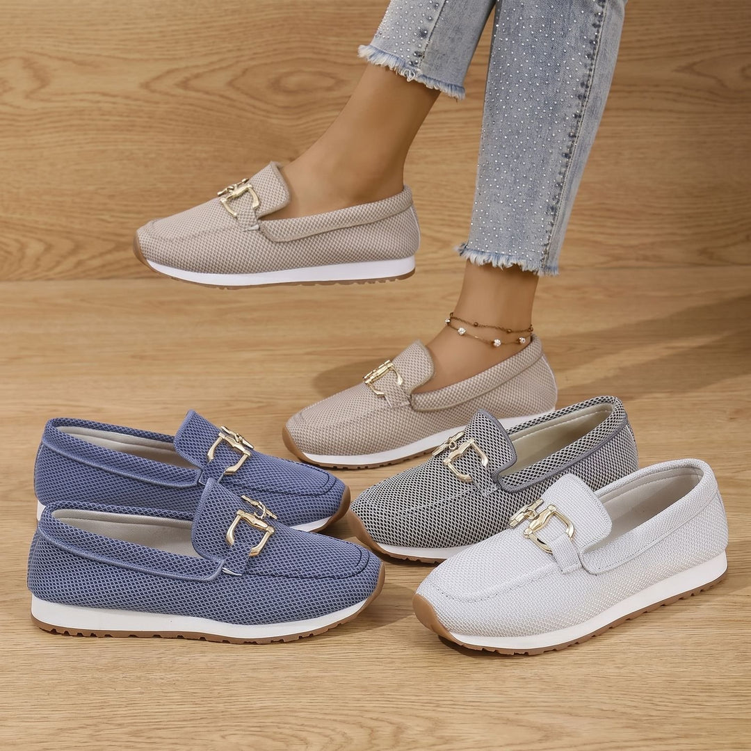 Women's Orthopedic Mesh Slip-On Loafer Sneakers Gold Horsebit